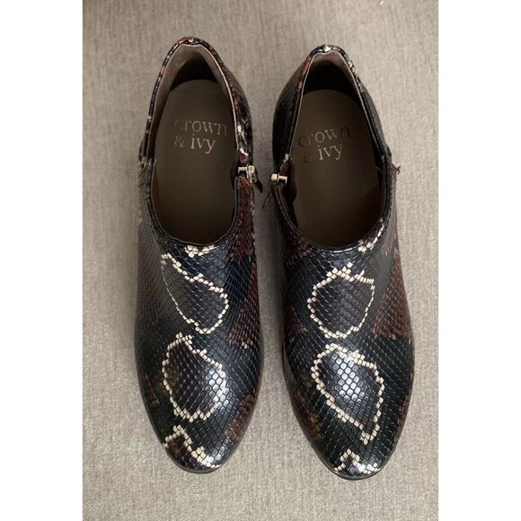 CROWN & IVY Women’s SNAKESKIN Bootie Boots ANKLE BOOTS Black Brown SIZE 6.5 - Picture 3 of 8